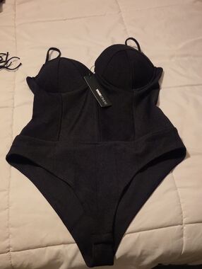 Fashion Nova Black Structured Bustier Bodysuit with Tag